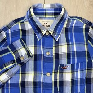 VTG Y2K 2003 Hollister‎ Mens Small Blue Plaid Button Down Shirt Long Sleeve
